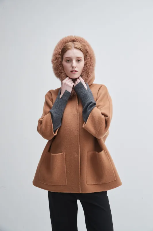 Fur Trim Hooded Cashmere Jacket sold by Pissenlit