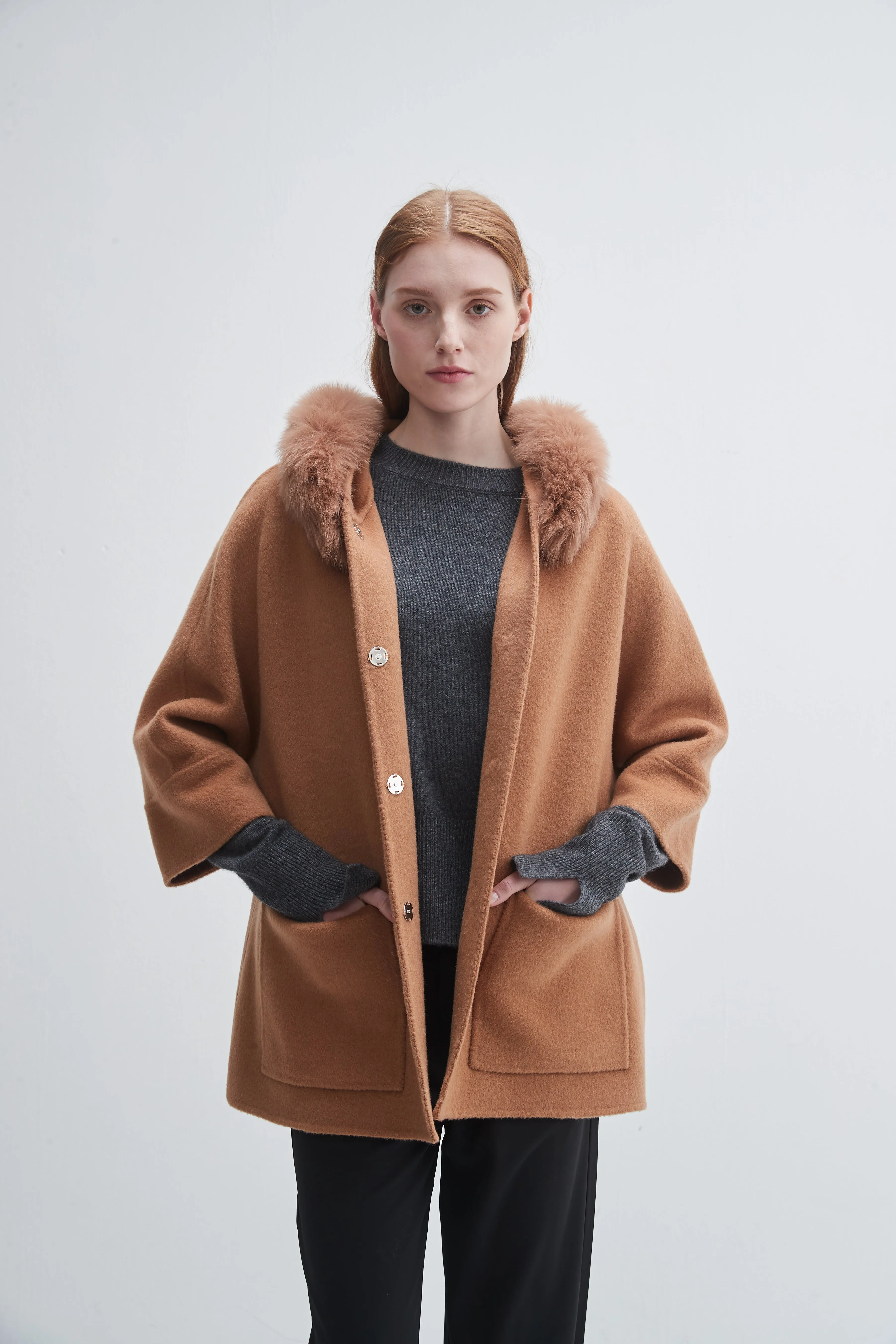 Fur Trim Hooded Cashmere Jacket sold by Pissenlit product image thumbnail 4