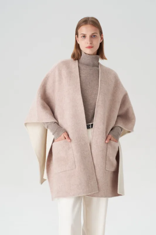 Reversible Cashmere Silk Cape - Oatmeal/Beige sold by Pissenlit