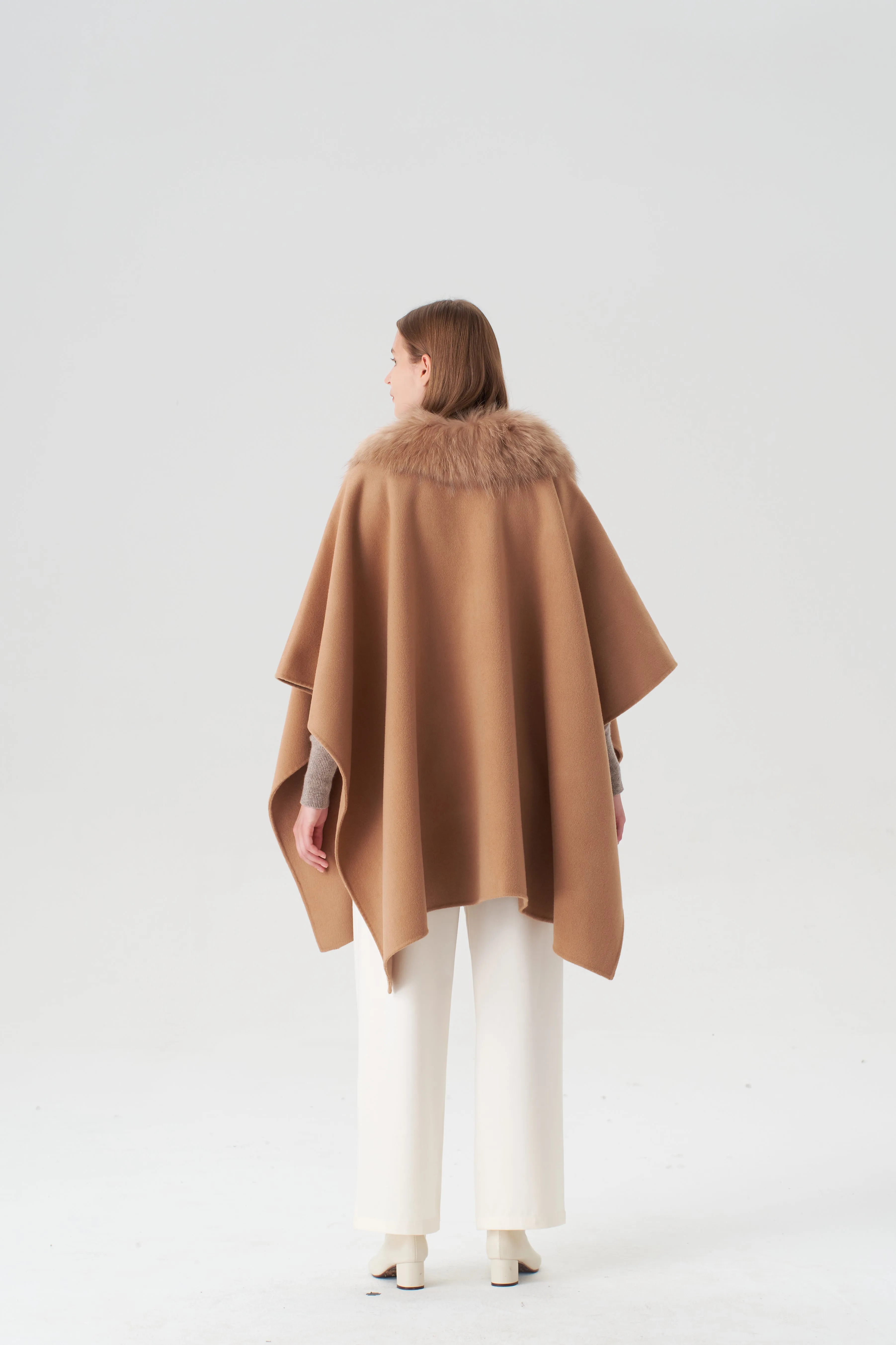 Cashmere Cape with Detachable Fur Collar - Camel sold by Pissenlit product image thumbnail 3