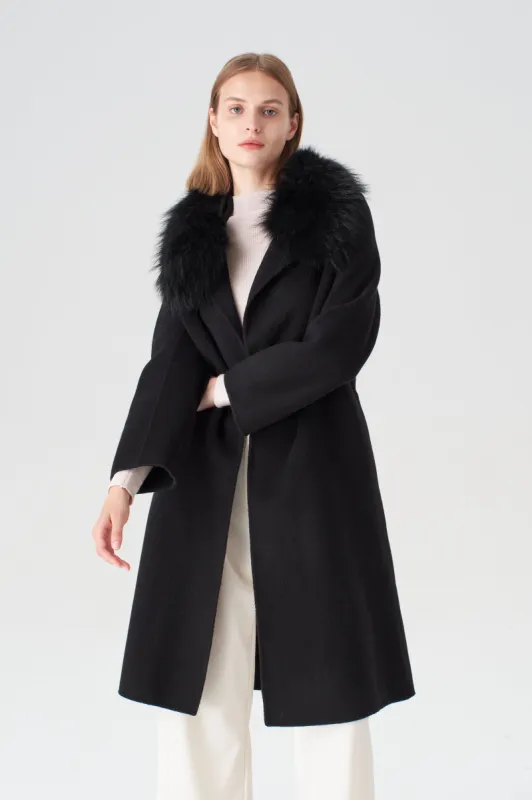 Cashmere Coat with Detachable Fur Collar sold by Pissenlit