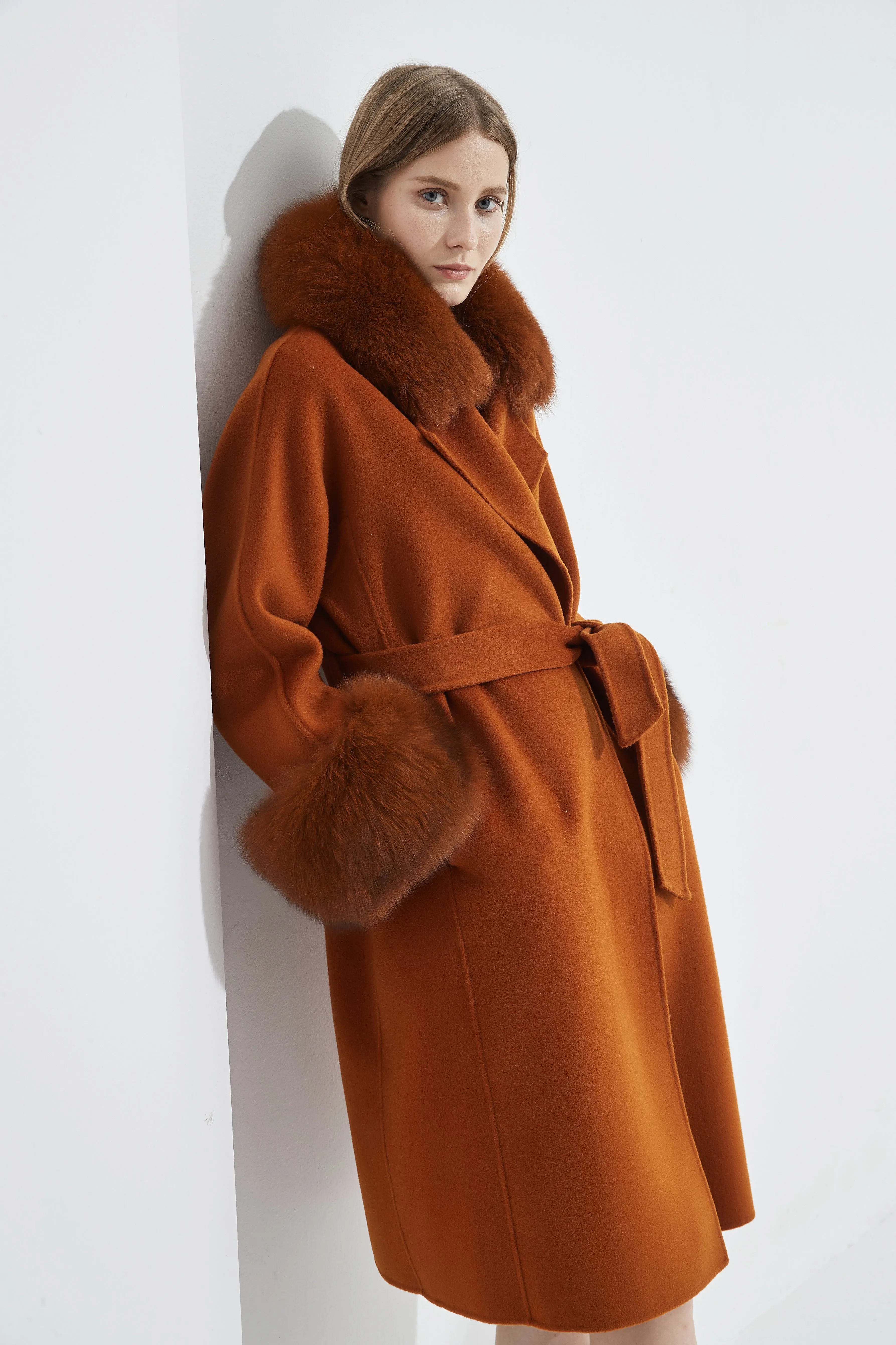 Cashmere Coat with Detachable Collar and Cuffs - Maple sold by Pissenlit