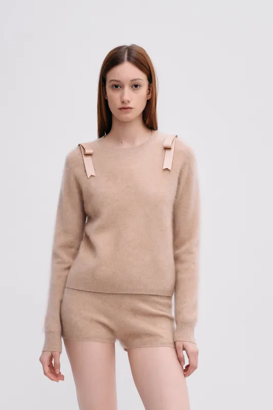 Brushed Cashmere Crew-neck with Shoulder Bows made by Pissenlit