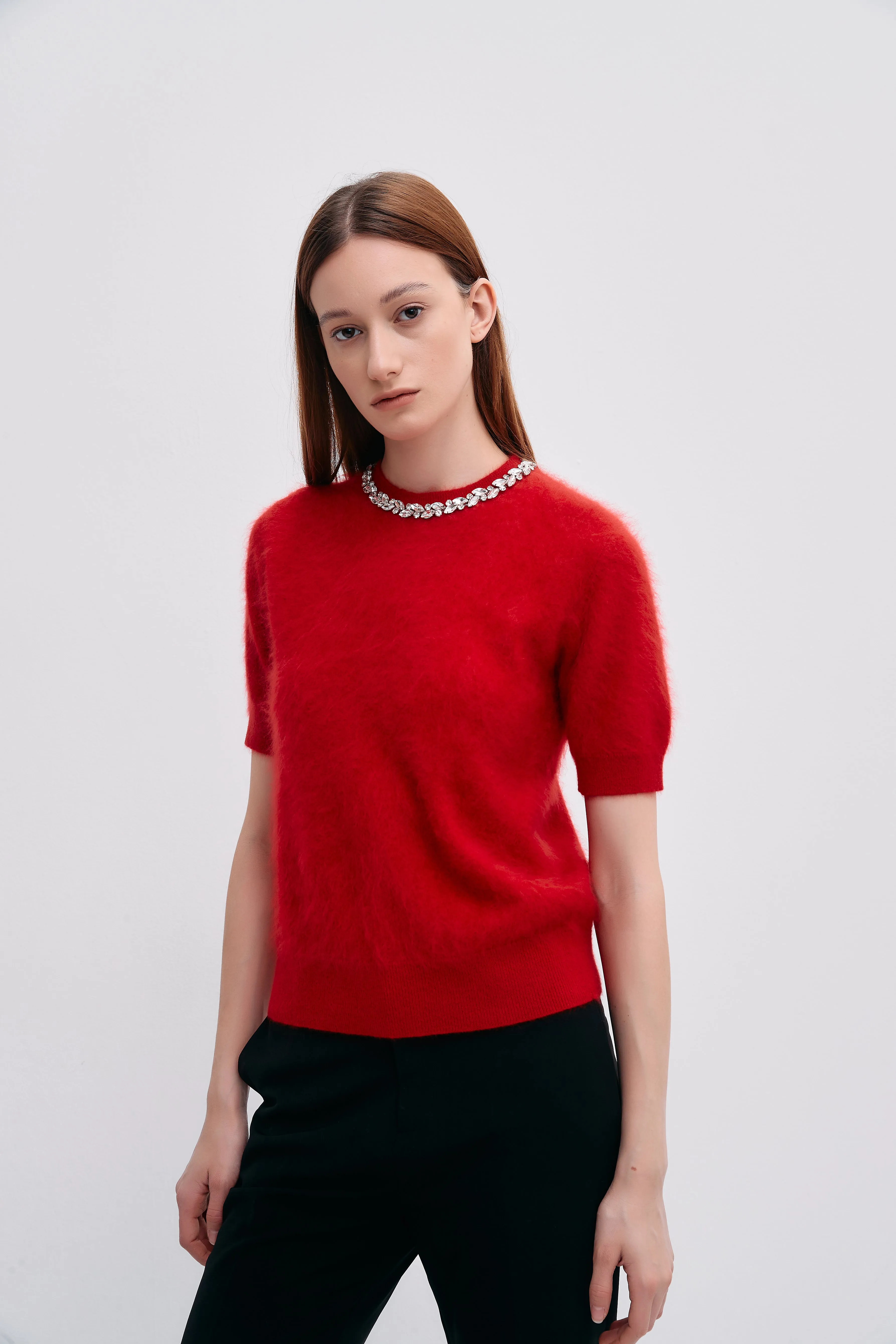 Brushed Cashmere Short-Sleeve Sweater with Rhinestone sold by Pissenlit product image thumbnail 2
