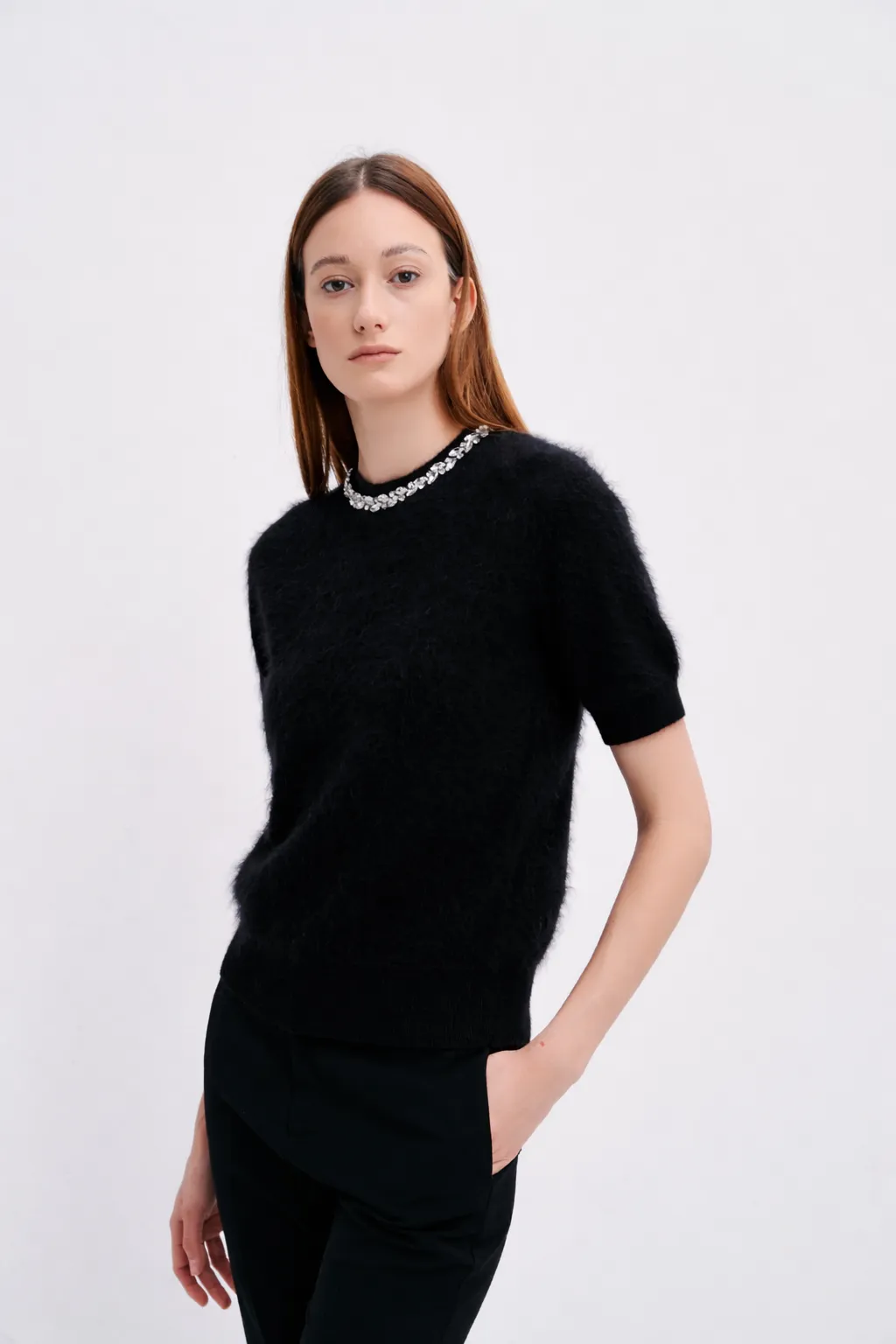 Brushed Cashmere Short-Sleeve Sweater with Rhinestone sold by Pissenlit product image thumbnail 5