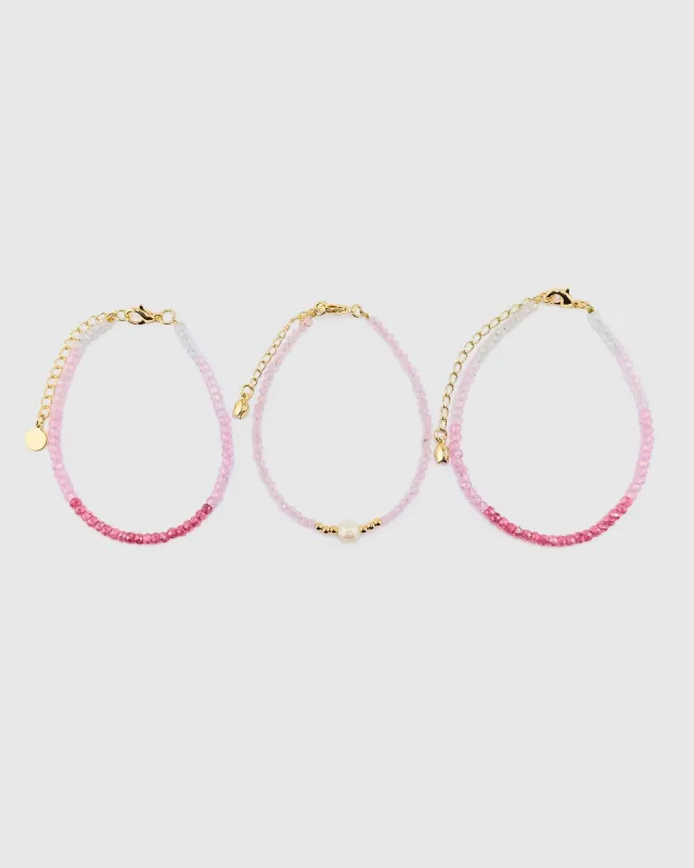 Miz Casa & Co Crystal Beaded Bracelet Stack Pink Single Pearl sold by Miz Casa & Co