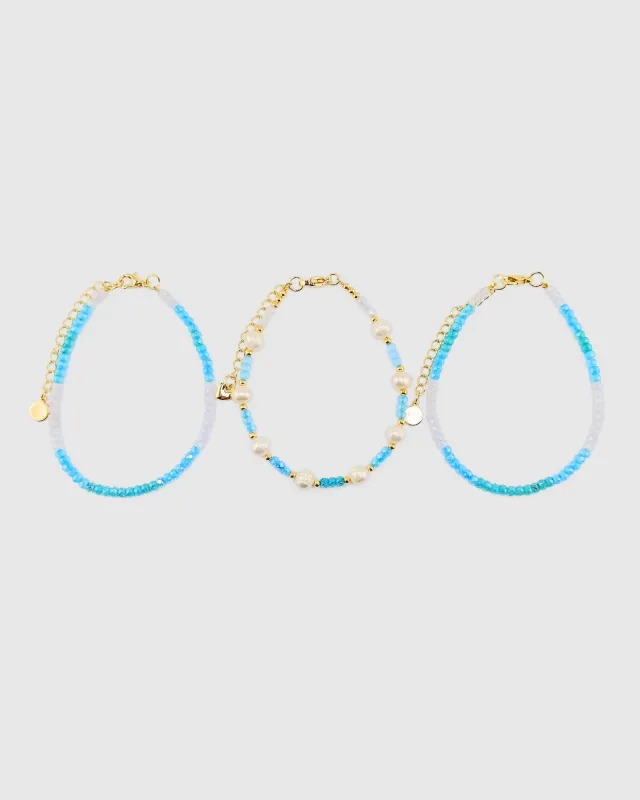 Miz Casa & Co Crystal Beaded Bracelet Stack Light Blue Multi Pearl sold by Miz Casa & Co