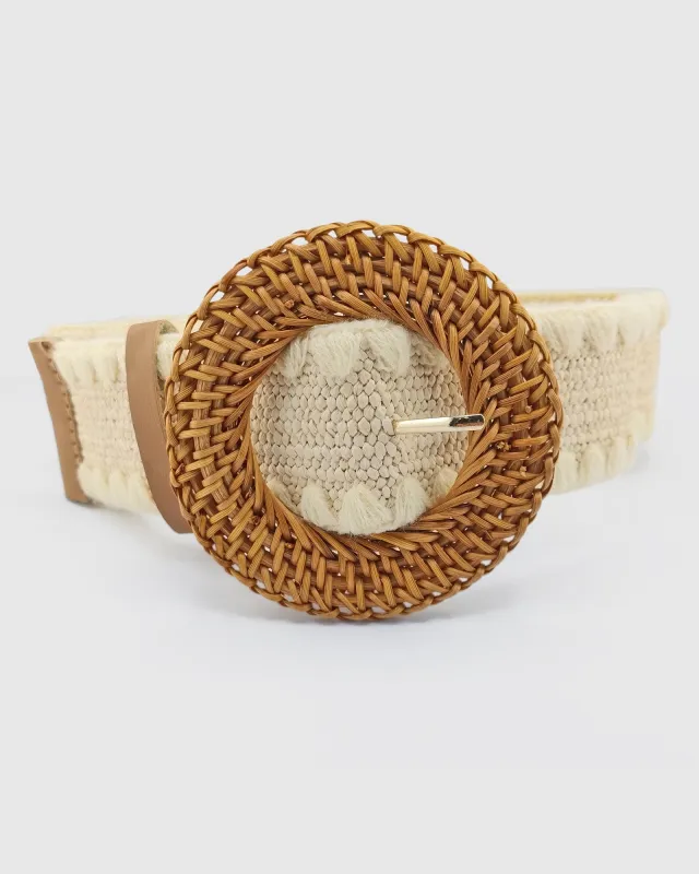 Miz Casa & Co Patterned White Rattan Woven Belt sold by Miz Casa & Co