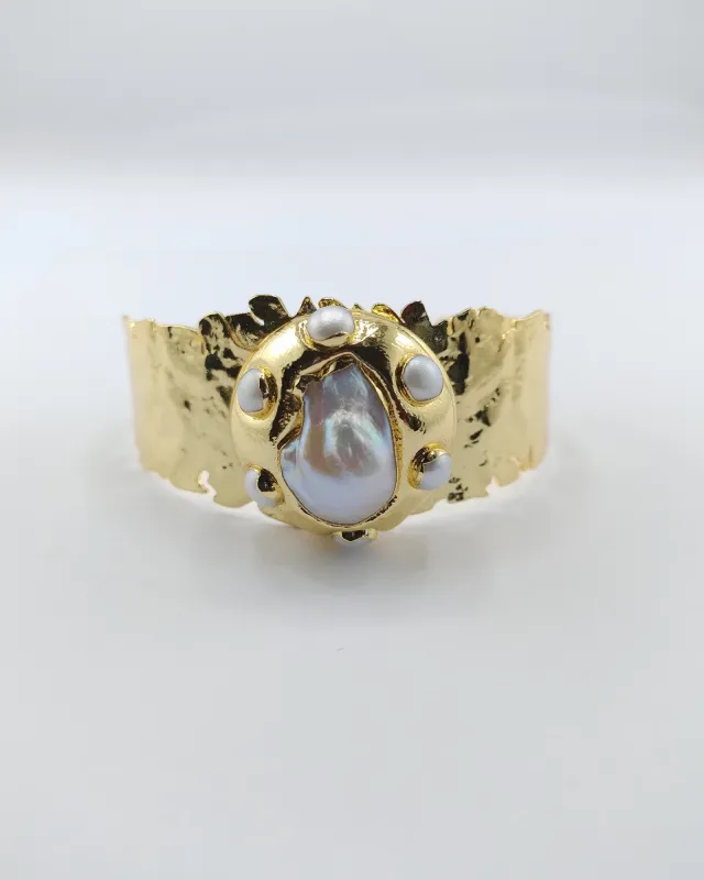 Miz Casa & Co Orlaith Cuff Gold pearl sold by Miz Casa & Co