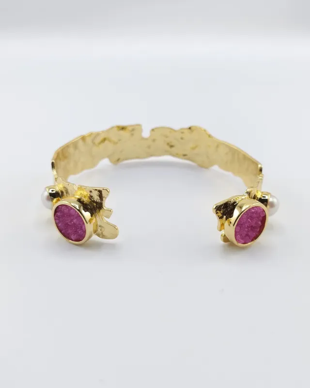 Miz Casa & Co Isolde Cuff Gold Pink druzy quartz sold by Miz Casa & Co