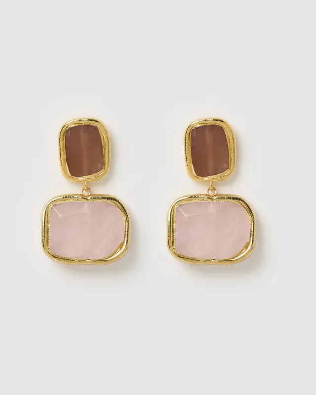 Miz Casa & Co Zola Earrings in Rose Quartz Gold sold by Miz Casa & Co