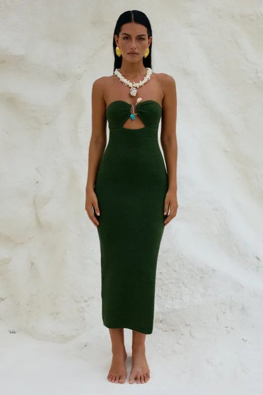 LUNA MIDI DRESS - KHAKI sold by Runaway The Label