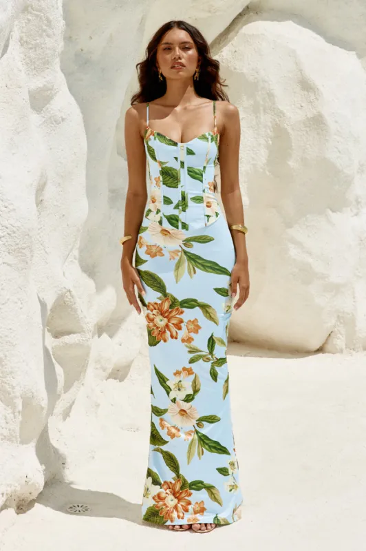 AMIARA MAXI SKIRT - BLUE FLORAL sold by Runaway The Label