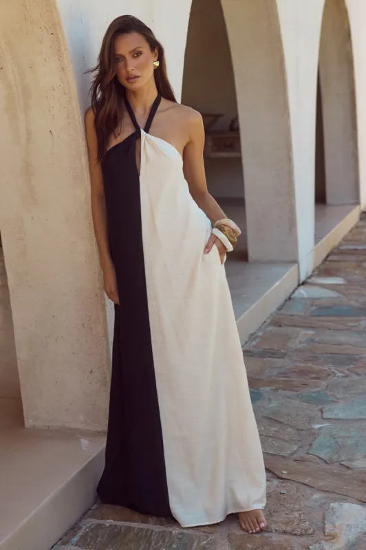 RIVIERA MAXI DRESS - BLACK/SAND sold by Runaway The Label