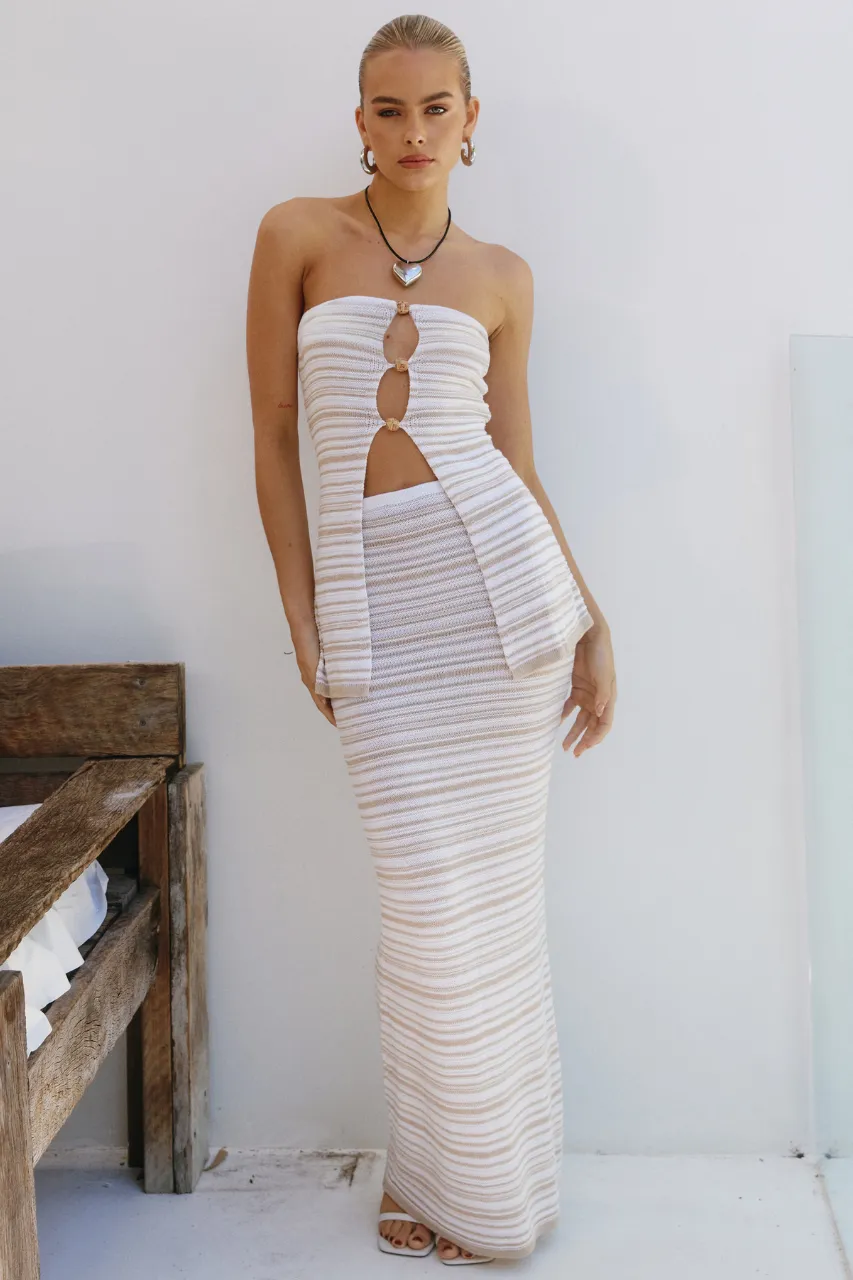 HARPER MAXI SKIRT - SAND/WHITE sold by Runaway The Label