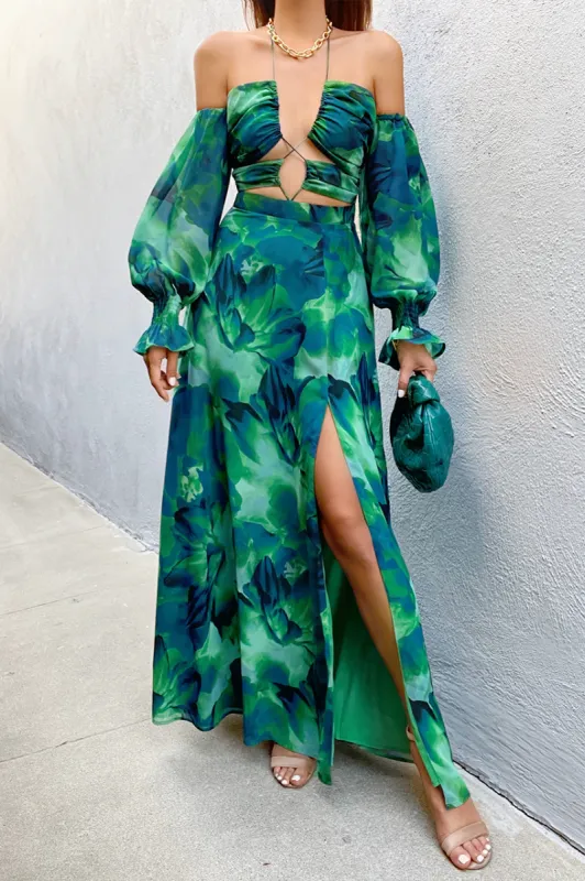 Karma Maxi Dress - Green Floral sold by Runaway The Label