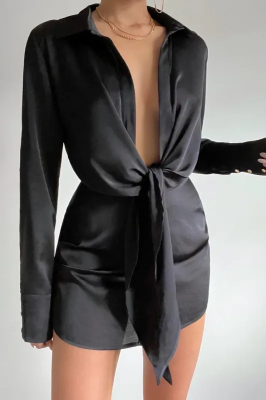 Ruby Shirt Dress - Black sold by Runaway The Label