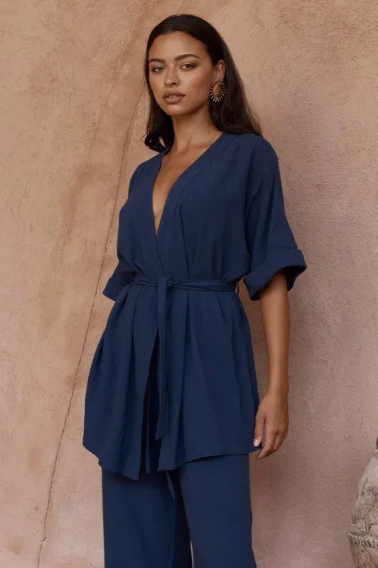 ZOE KIMONO TOP - NAVY sold by Runaway The Label