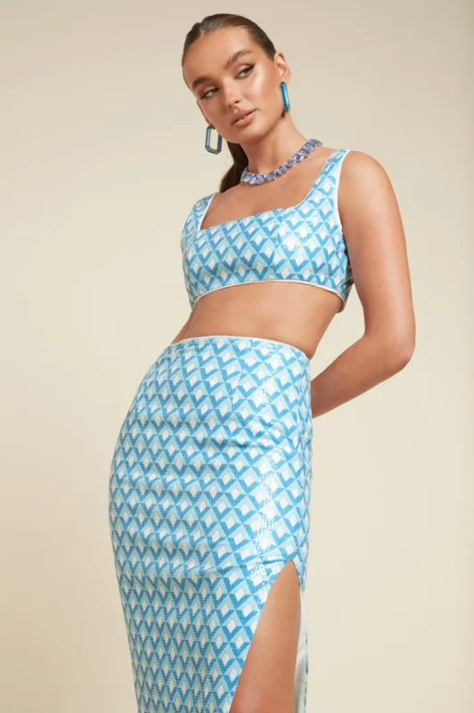 CARLA CROP - SKY GEO PRINT sold by Runaway The Label