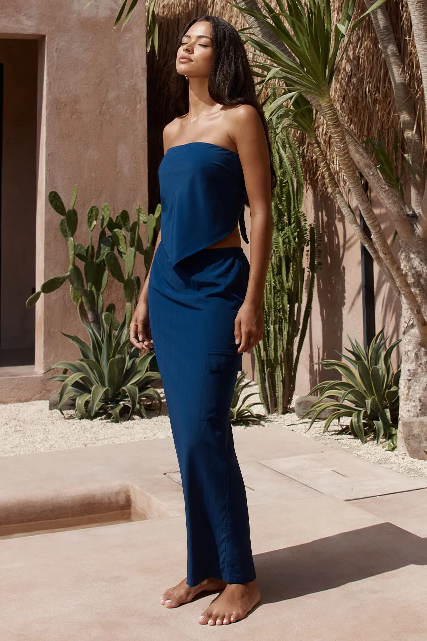 PICILO LONG MIDI SKIRT - NAVY sold by Runaway The Label