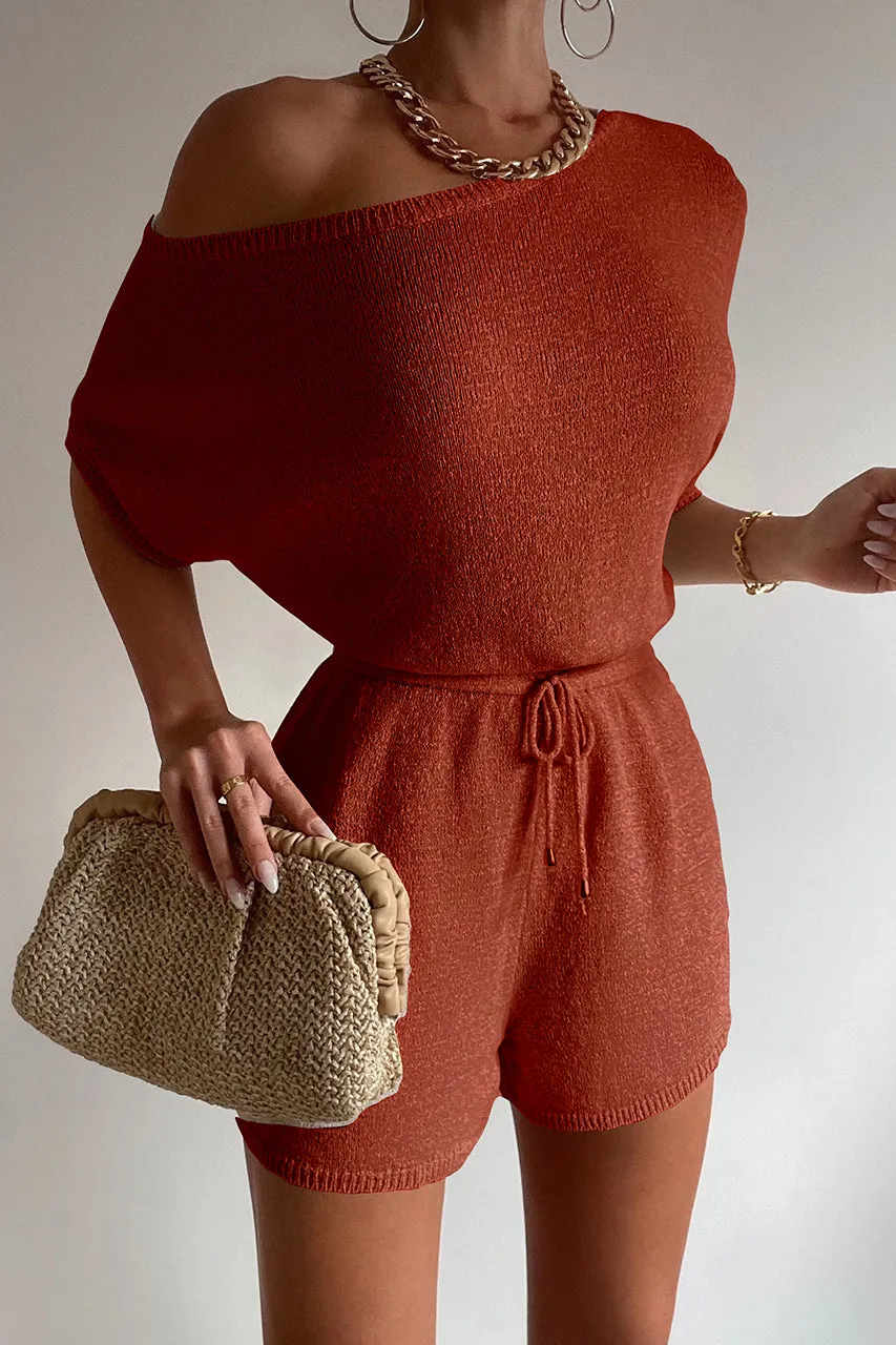 MIAMI KNIT PLAYSUIT - RUST sold by Runaway The Label