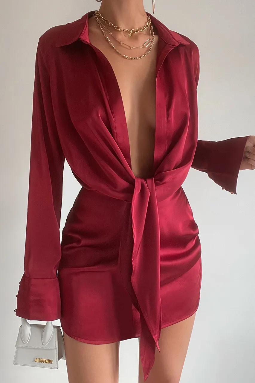 RUBY SILK DRESS - MERLOT sold by Runaway The Label