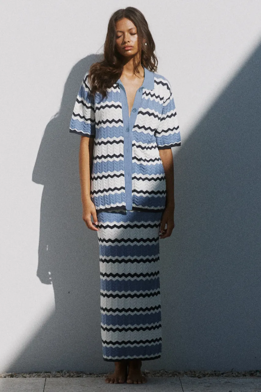 CAPRICE MIDI SKIRT - STEEL COMBO sold by Runaway The Label