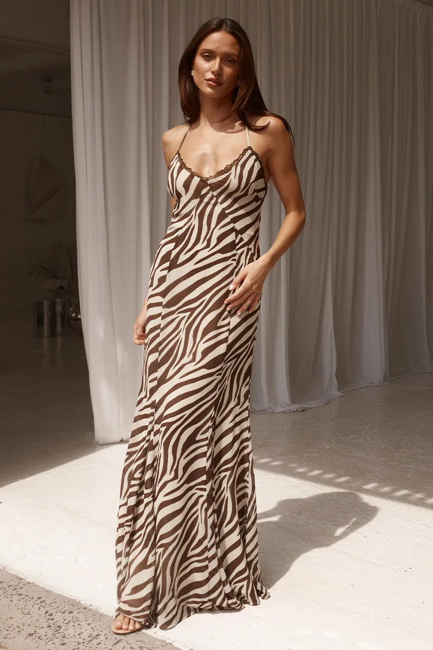AMINAH MAXI DRESS - ZEBRA CHOCOLATE sold by Runaway The Label product image thumbnail 3