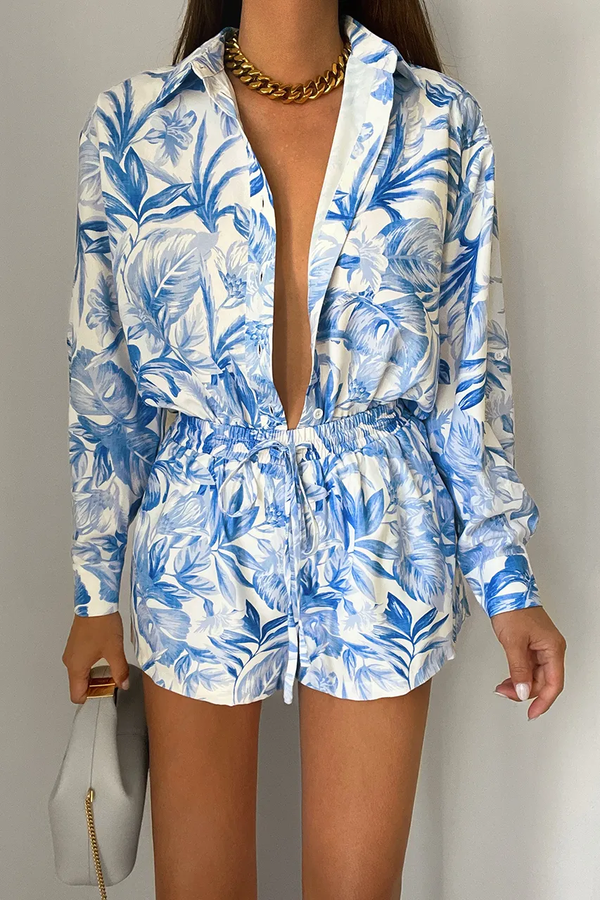 Kiah Shirt - Blue Floral sold by Runaway The Label