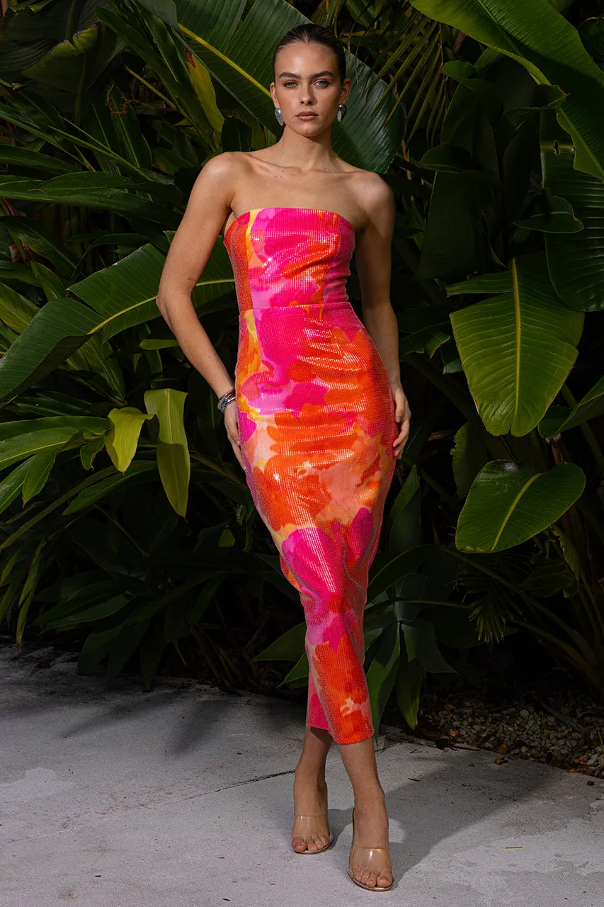 ORALIE MIDI DRESS - ORANGE FLORAL sold by Runaway The Label