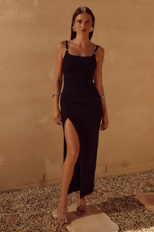 EDIN LONG MIDI DRESS - BLACK sold by Runaway The Label