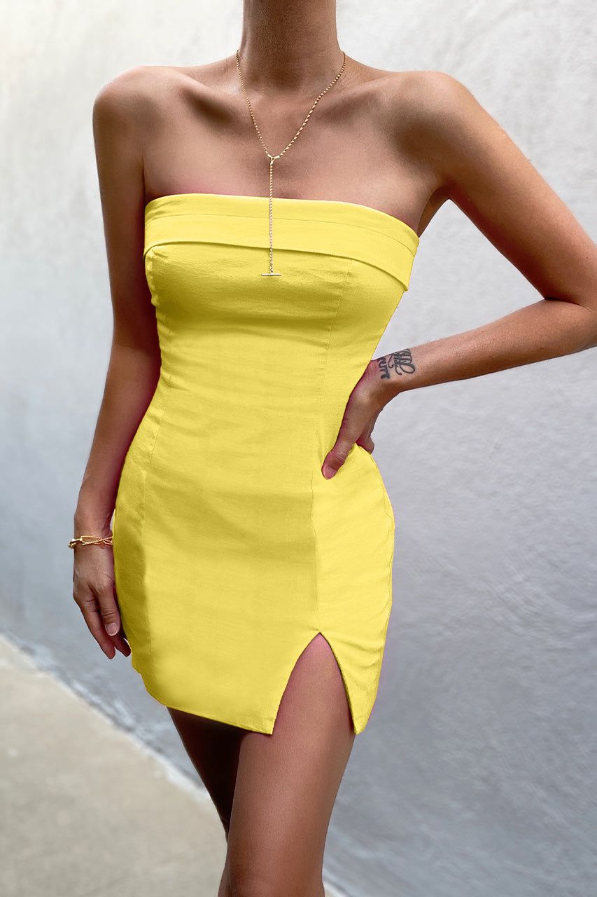 Crystal Mini Dress - Yellow sold by Runaway The Label