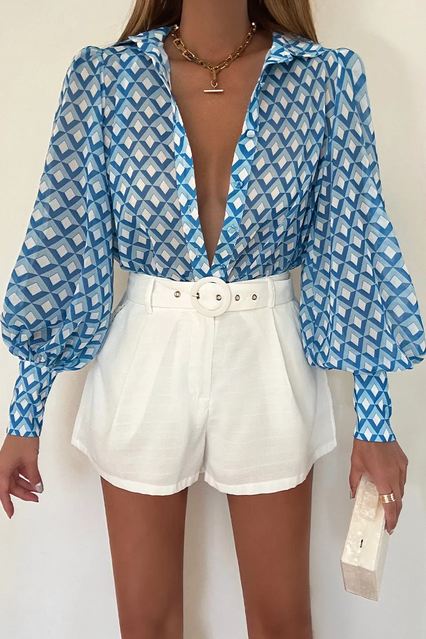 FLEETWOOD BLOUSE - BLUE GEO sold by Runaway The Label