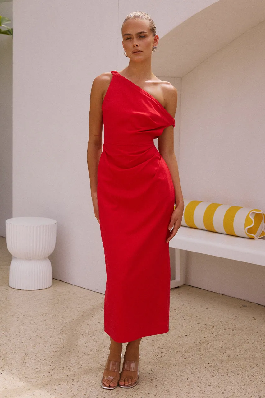 JASPIN MIDI DRESS - RED sold by Runaway The Label