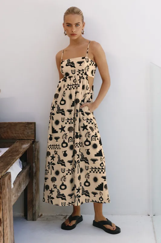 NAMMOS MIDI DRESS - SAND/BLACK sold by Runaway The Label