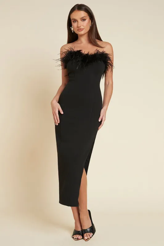 VALENTINA MIDI DRESS - BLACK sold by Runaway The Label