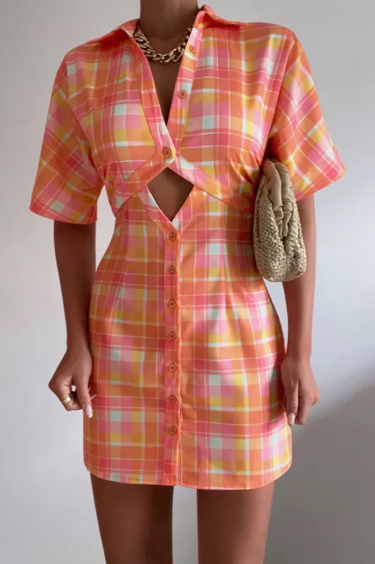 Avena Mini Dress - Orange Check sold by Runaway The Label