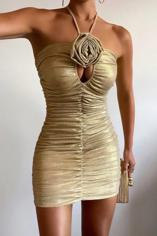 VIOLA MINI DRESS - GOLD sold by Runaway The Label