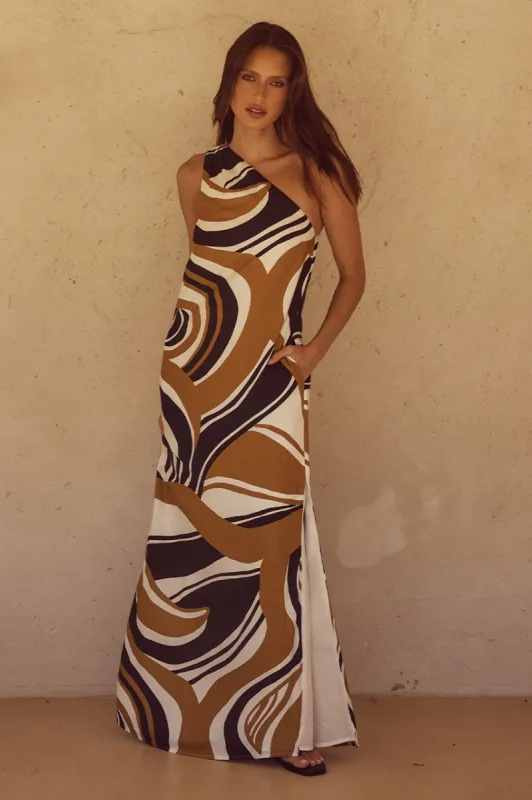 KATIKA MAXI DRESS - PANTINA CARAMEL sold by Runaway The Label