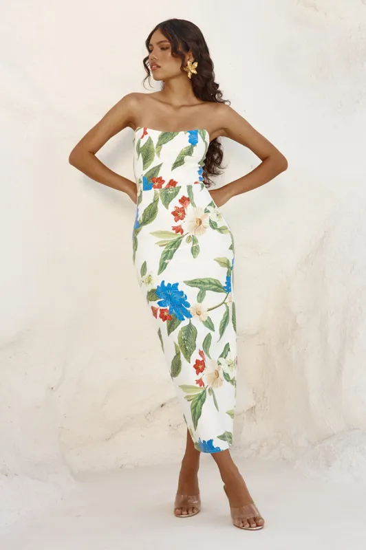 ROMINA MIDI DRESS - WHITE FLORAL sold by Runaway The Label