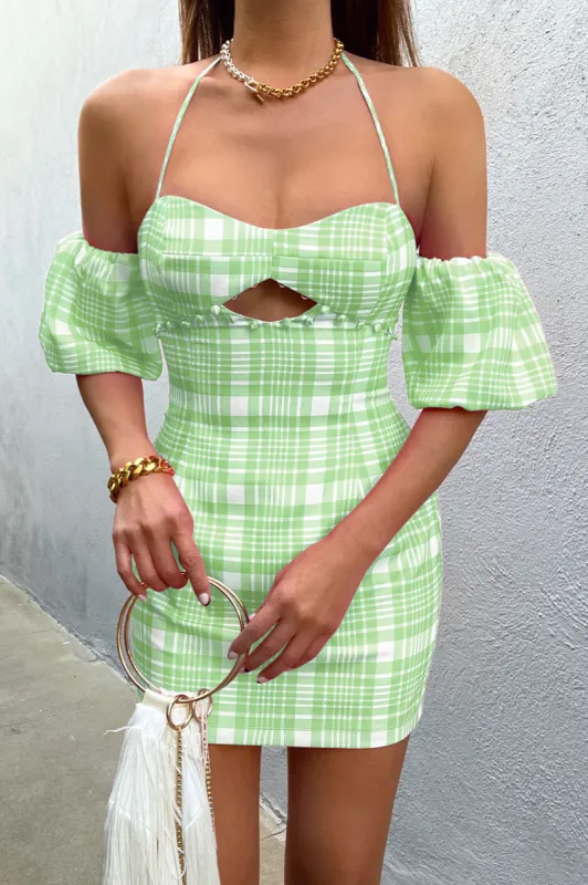 Valence Mini Dress - Green Check sold by Runaway The Label