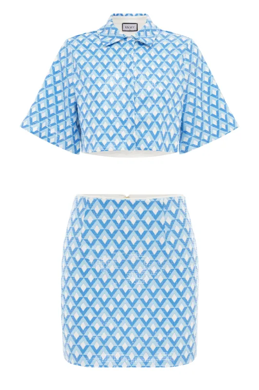 TAHLIA CROP - SKY GEO PRINT sold by Runaway The Label