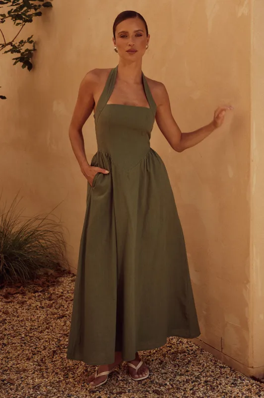 LOCKLEA MIDI DRESS - KHAKI sold by Runaway The Label