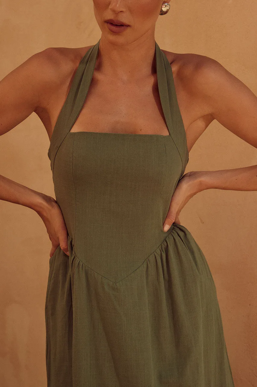 LOCKLEA MIDI DRESS - KHAKI sold by Runaway The Label product image thumbnail 3