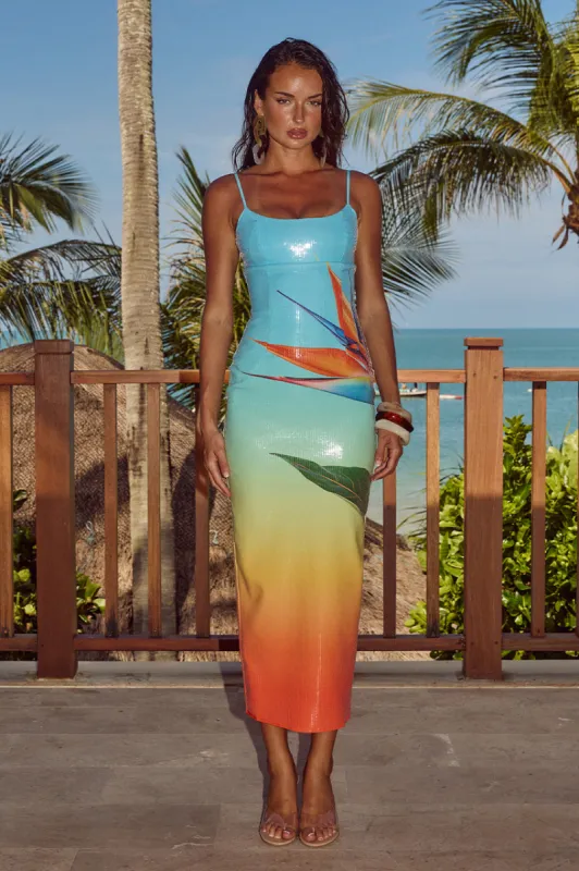 KYRA MIDI DRESS - PARADISE OMBRE sold by Runaway The Label