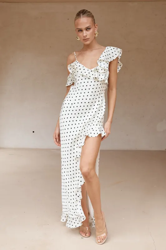 KARLITA MAXI DRESS - WHITE POLKA sold by Runaway The Label