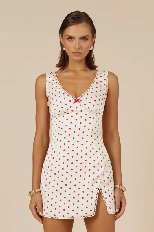 TERESA MINI DRESS - WHITE DOT sold by Runaway The Label