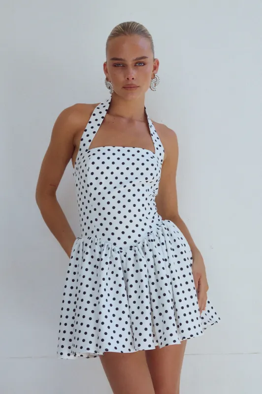 WINSLOW MINI DRESS - WHITE POLKA sold by Runaway The Label