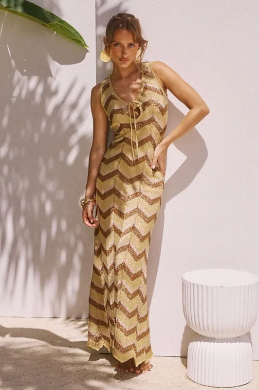 ARIA MAXI DRESS - GOLD MULTI sold by Runaway The Label