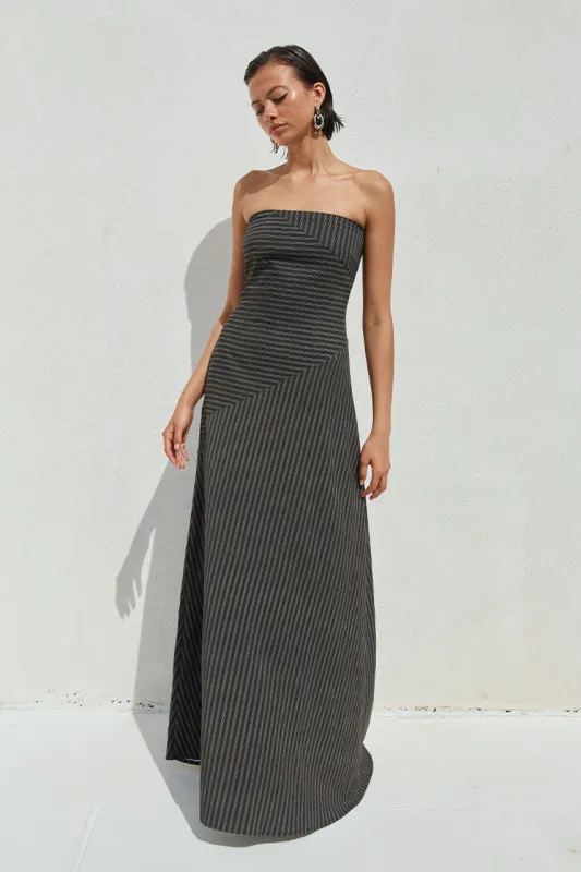AUREA MAXI DRESS - BLACK PINSTRIPE sold by Runaway The Label